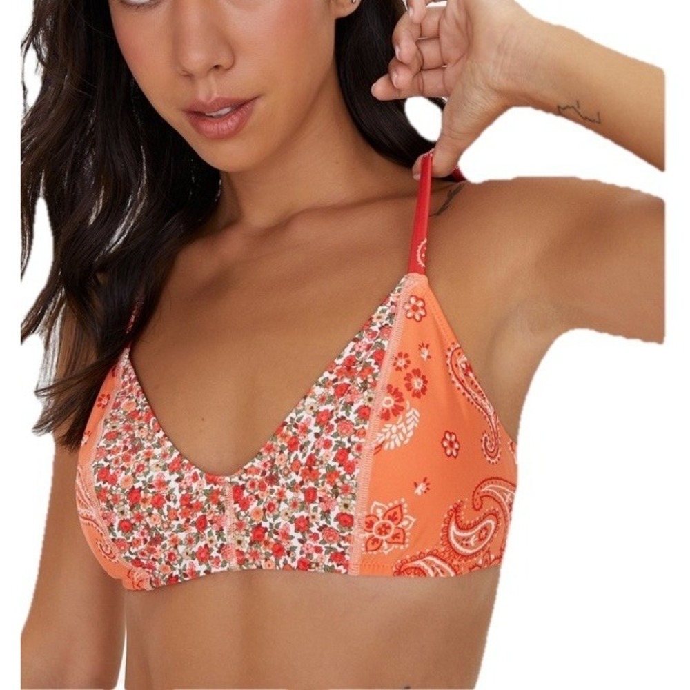 Aerie Scoop Orange Handkerchief Bikini Top Adjustable Padded Recycled Size L - Picture 2 of 9